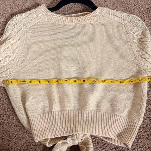 Tularosa Cream Cable-Knit Cropped Tie-Sweater Small - Picture 6 of 7